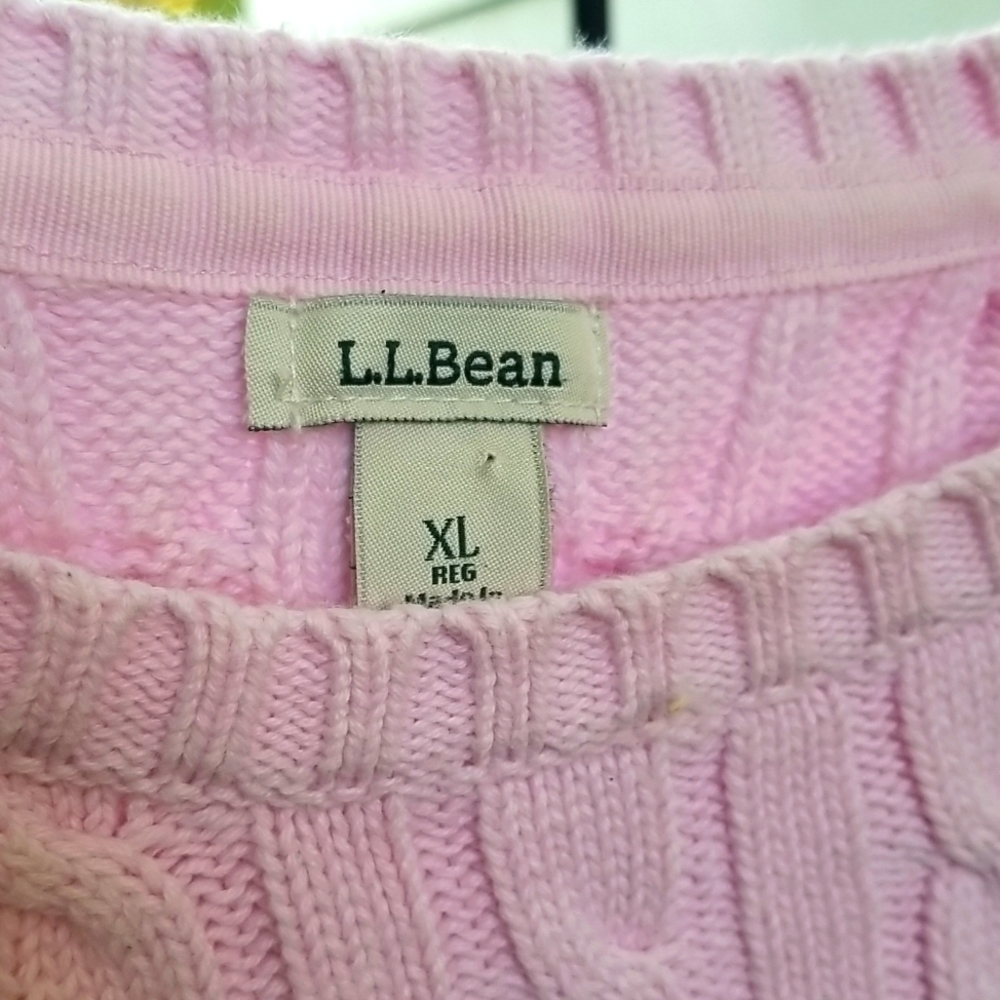 L.L. Bean Cotton Cable Knit Sweater - Pale Peony Pink XL - Picture 3 of 5